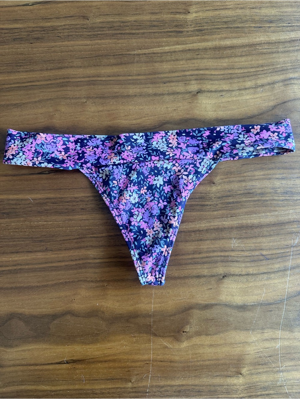 Frankie's Bikinis Floral Purple & Pink Thong Bikini Bottom